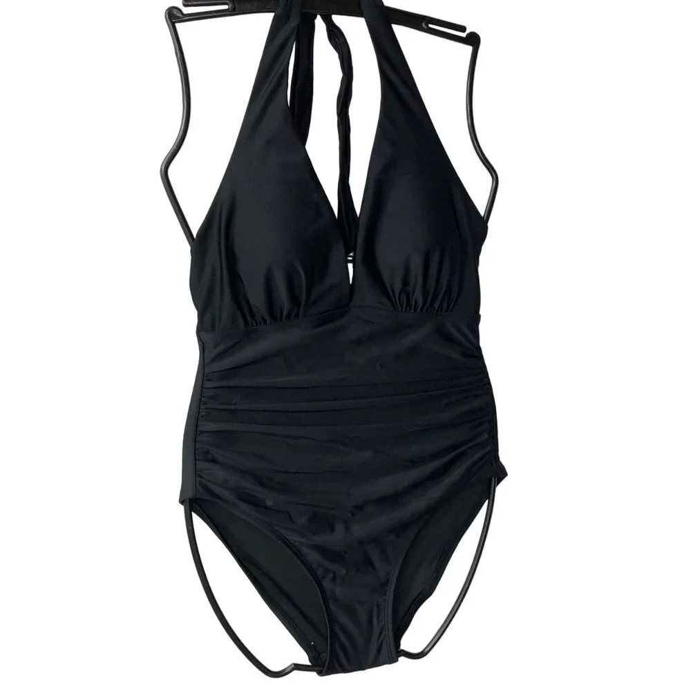 DKYN LADIES SWIMSUIT HALTER 4 way stretch‎ TUMMY CONTROL MD NWT